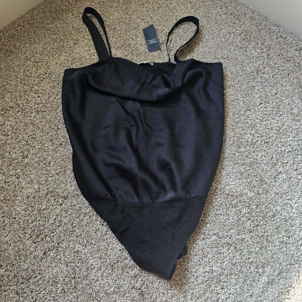 Ambercrombie Size Large NWT Black Body Suit Satin Look New With Tag